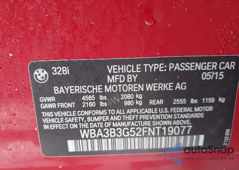 2015 BMW 328I xDrive z USA, uszkodzony, nr VIN WBA3B3G52FNT19077